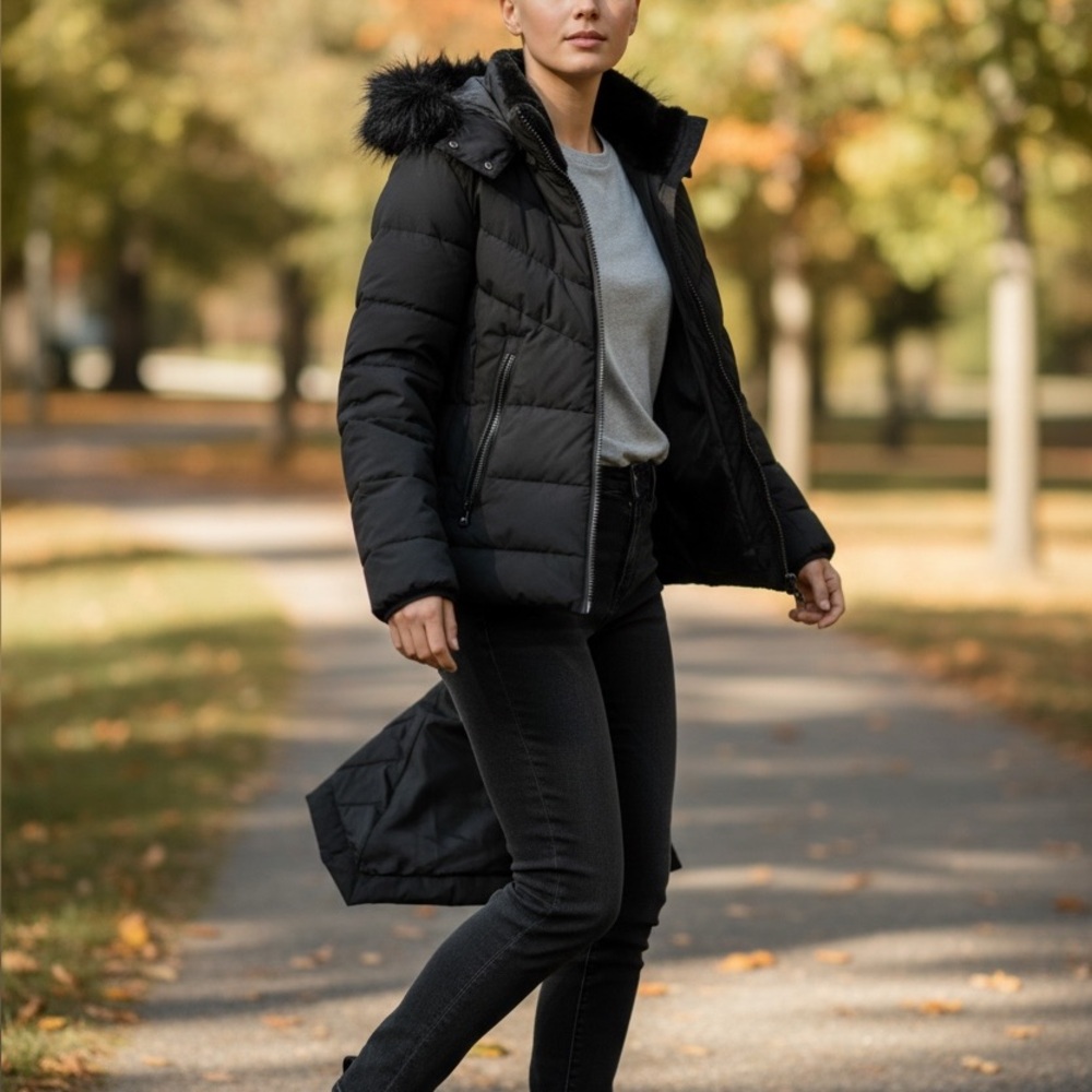 Women’s Calvin Klein Black Rib Quilted Puffer Jacket SP